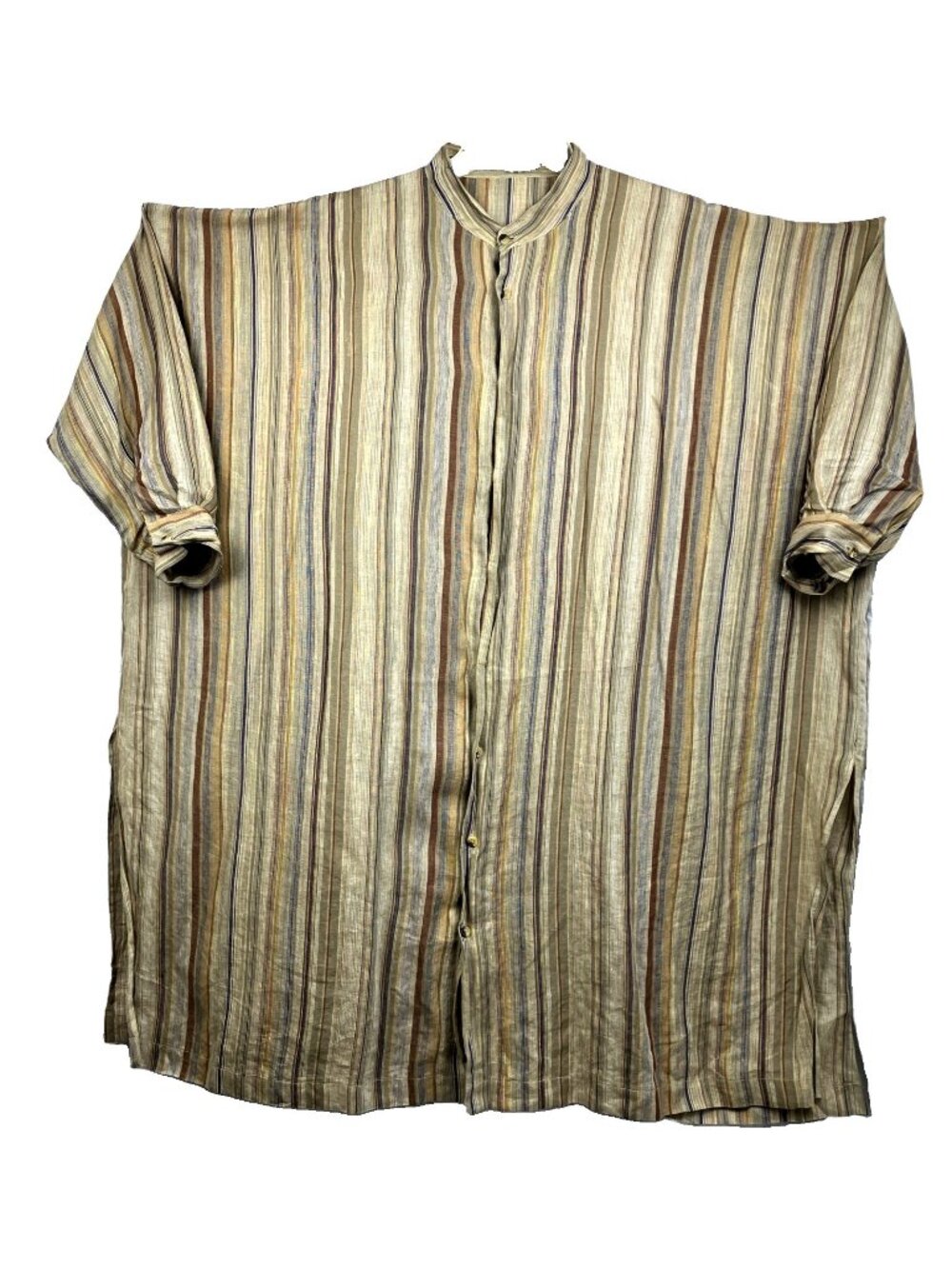 Sz 2 Eskandar Stripe Linen Cardigan Coat Duster Jacket Button Down Tunic